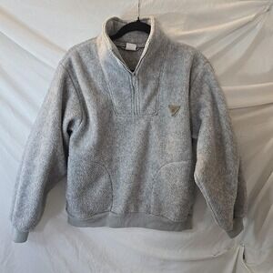 Vintage Unionbay Fleece Pullover Gray Sz S USA Made 1/4 Zip Mock Deep Pile